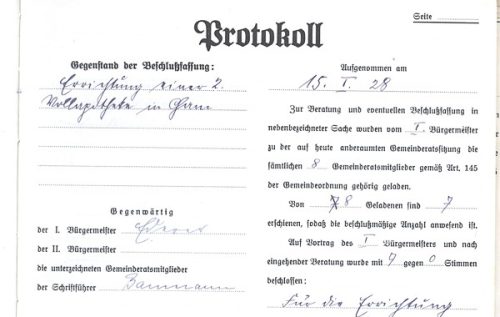 Protokoll die Gemeinde Katzbach im Jahr 1928